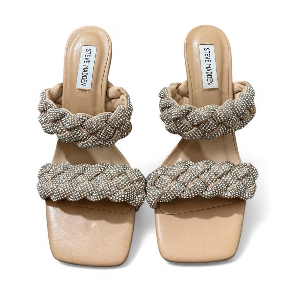 Steve Madden Rhinestone Braided Heels Size 8.5 Nude Square Toe